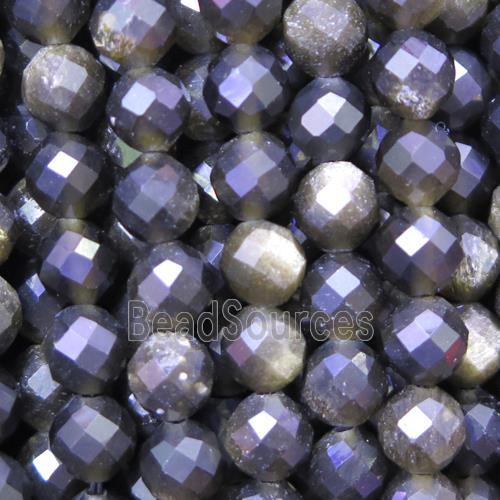 faceted round gold Obsidian beads