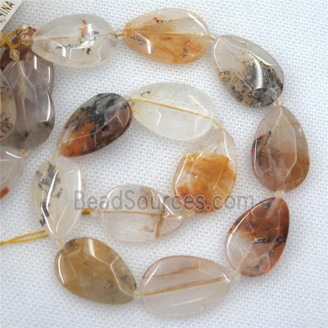 Landscape Quartz beads, faceted teardrop