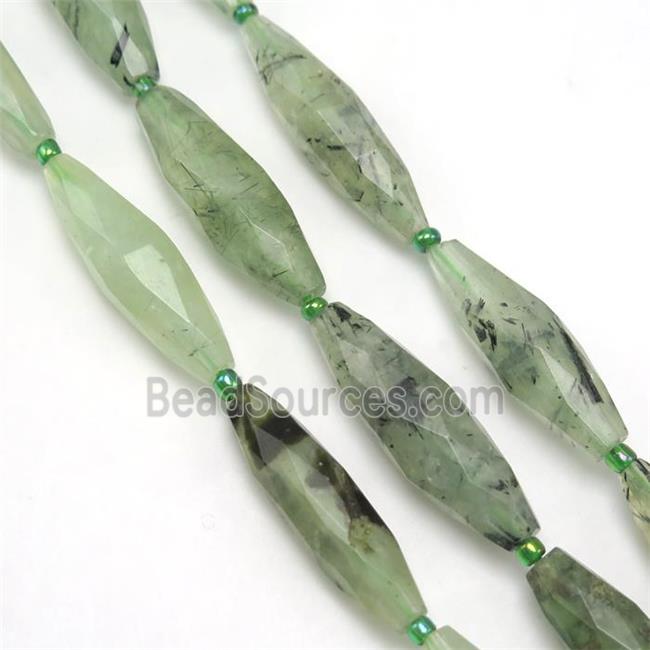 green Prehnite beads, faceted rice