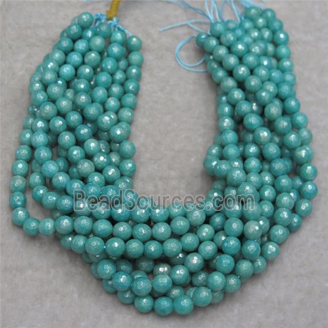 Faceted Round Jasper Beads Green Dye Light Electroplated