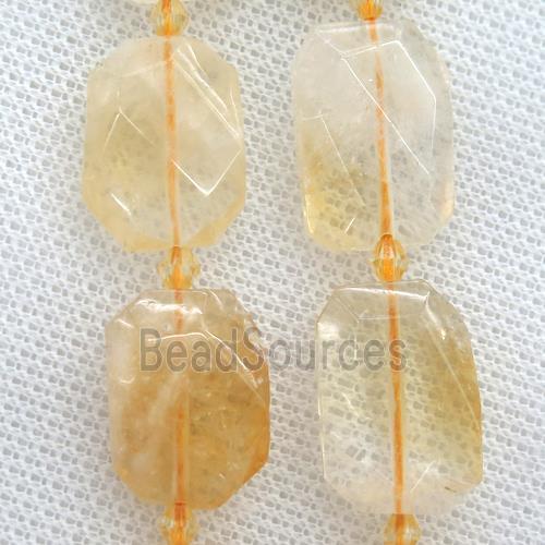 yellow Citrine beads, faceted rectangle