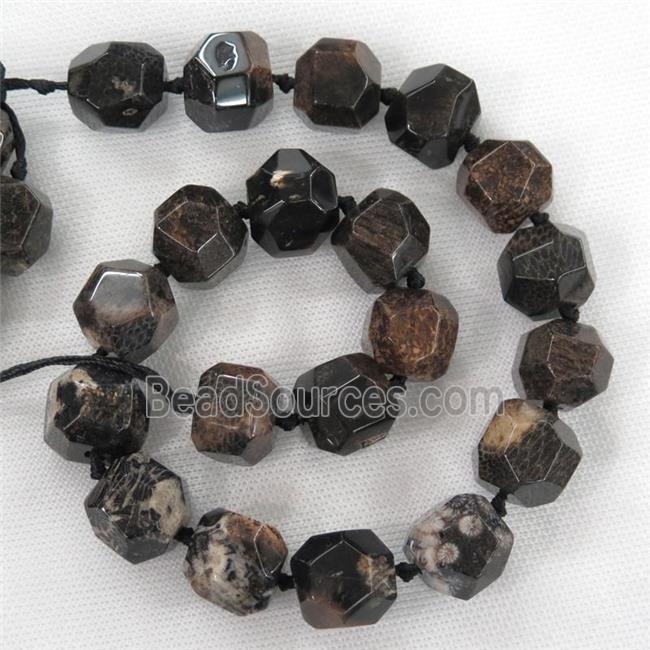 faceted round black Coral Fossil Beads