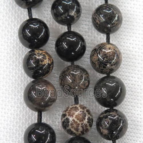 round Black Coral Fossil Beads