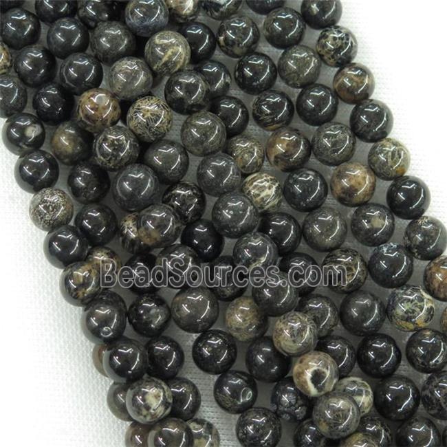 round Black Coral Fossil Beads