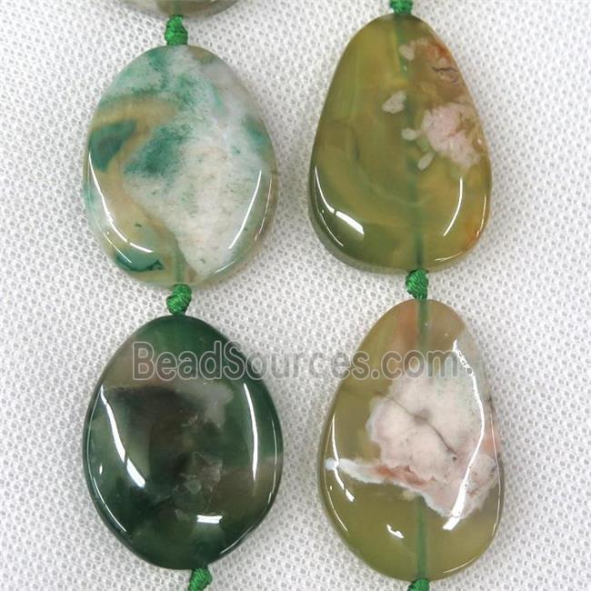 green Cherry Agate slab beads, freeform