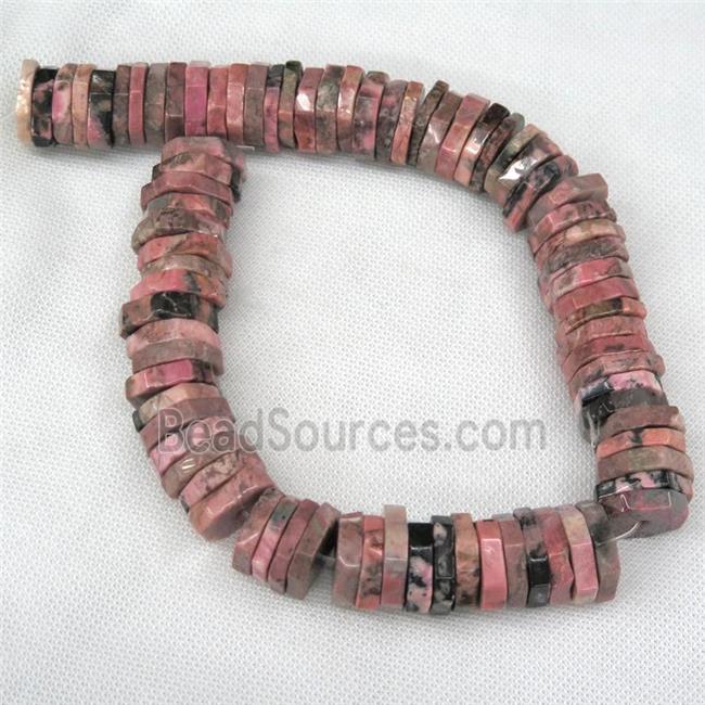 Rhodonite beads, faceted heishi