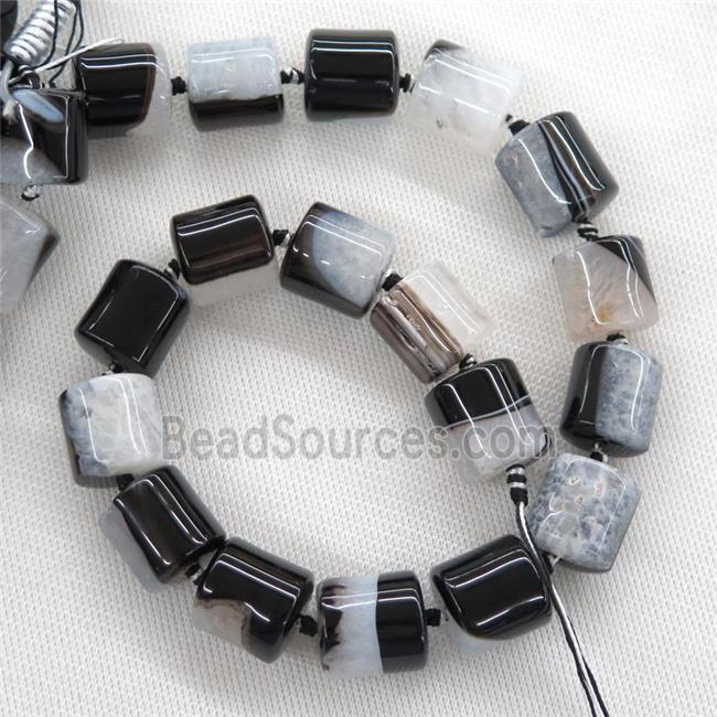 White Druzy Agate Column Beads Black Tube