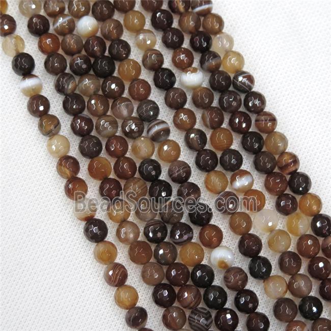 faceted round Coffee Stripe Agate Beads