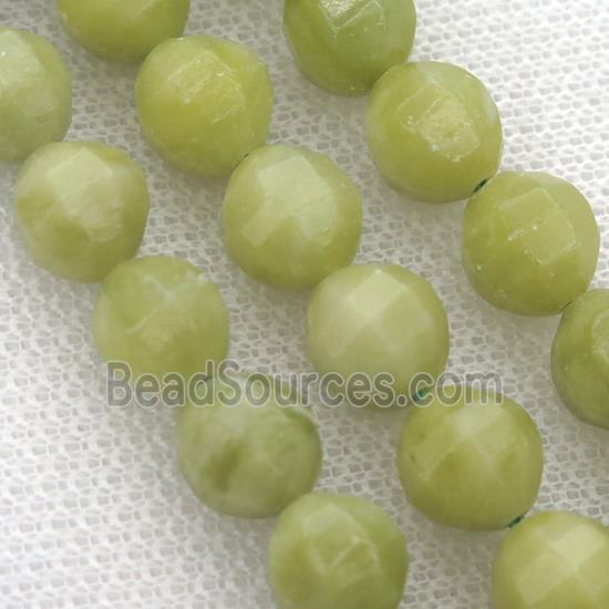 Chinese Olive Nephrite Jade Beads Faceted Round