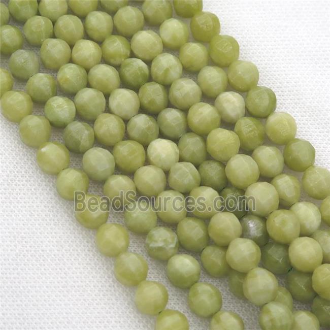 Chinese Olive Nephrite Jade Beads Faceted Round