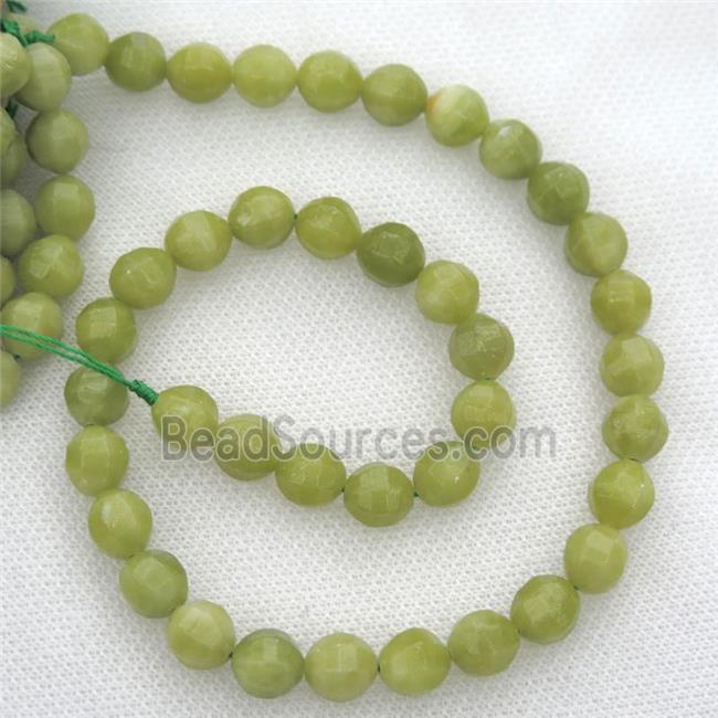 Chinese Olive Nephrite Jade Beads Faceted Round