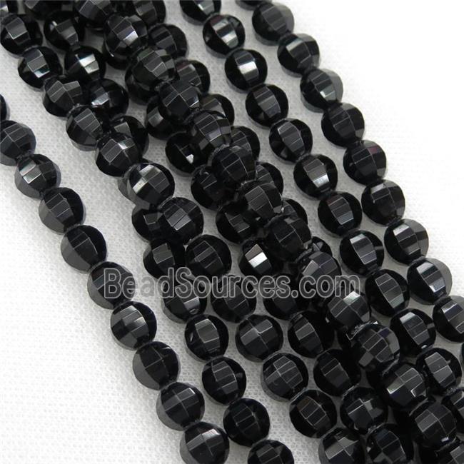 black Tourmaline Beads, faceted round