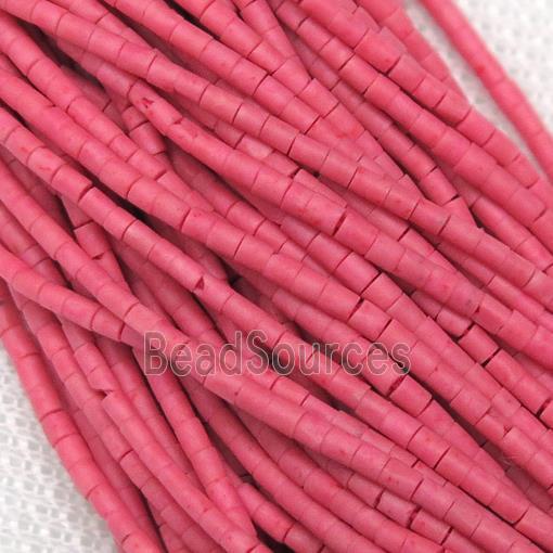 tiny synthetic turquoise tube beads, hotpink