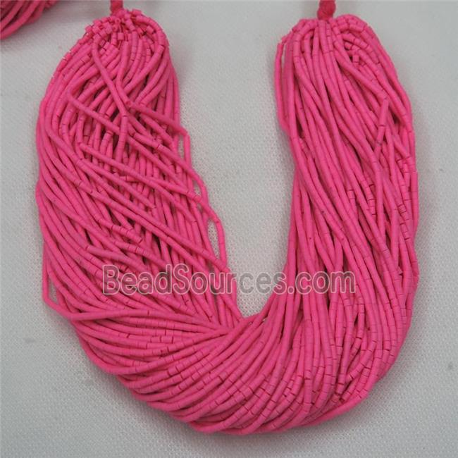 tiny synthetic turquoise tube beads, hotpink