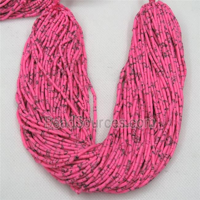 tiny synthetic turquoise tube beads, hotpink