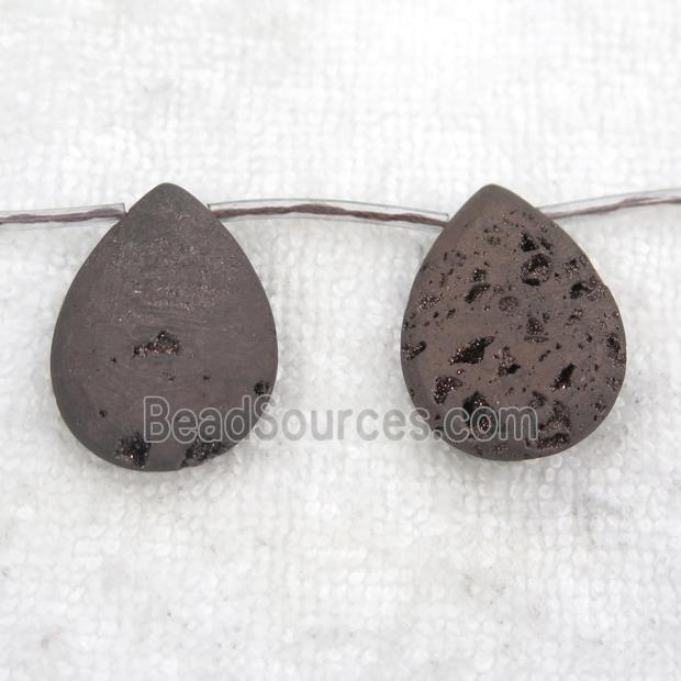 chocolate Druzy Agate teardrop beads, topdrilled