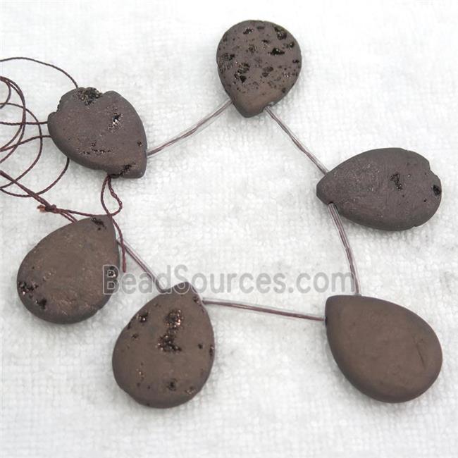 chocolate Druzy Agate teardrop beads, topdrilled