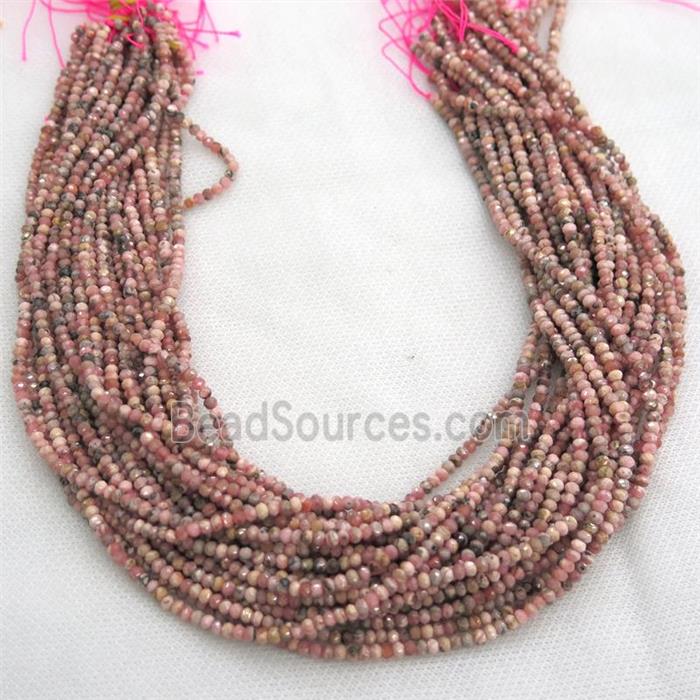 tiny Rhodonite seed beads, faceted rondelle, B-grade