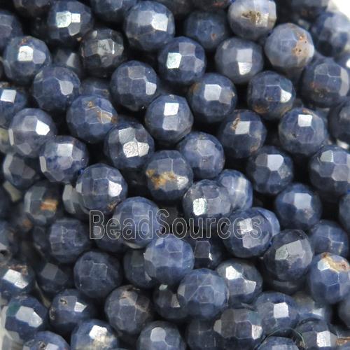 Darkblue Natural Sapphire Beads Faceted Round