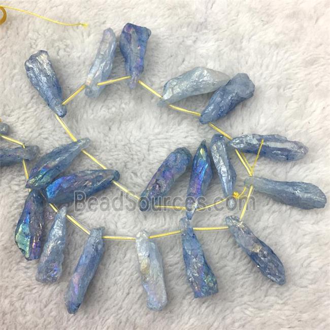 crystal quartz stick beads, freeform, blue electroplated