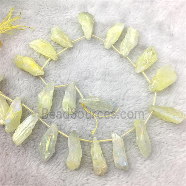 crystal quartz stick beads, freeform, yellow electroplated