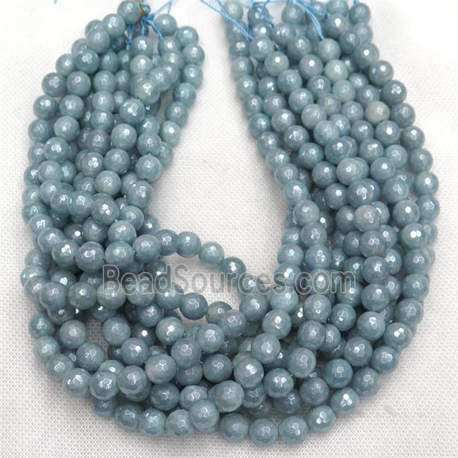 dyed Aquamarine beads, faceted round, light electroplated