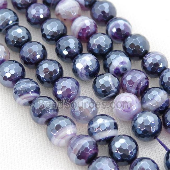 purple striped Agate beads with electroplated, faceted round