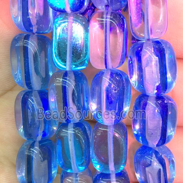 synthetic Mystic Aura Quartz Crystal Beads, blue, cuboid