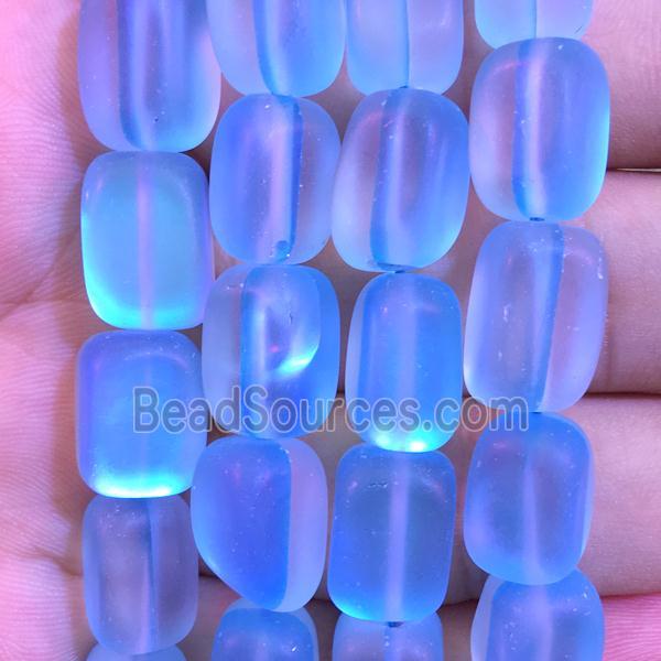 synthetic Mystic Aura Quartz Crystal cuboid Beads, blue, matte