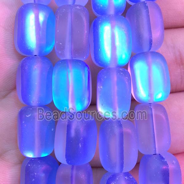 synthetic Mystic Aura Quartz Crystal cuboid Beads, royalblue, matte