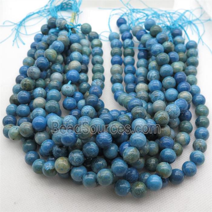 round blue Coral Fossil Beads, Dye