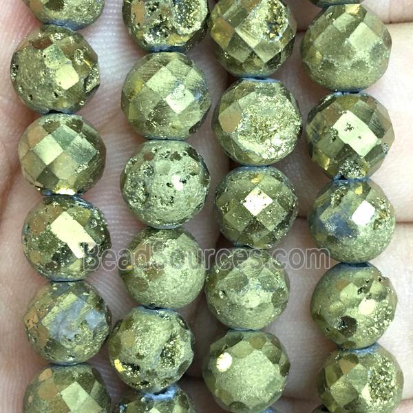 gold Agate Druzy beads, faceted round