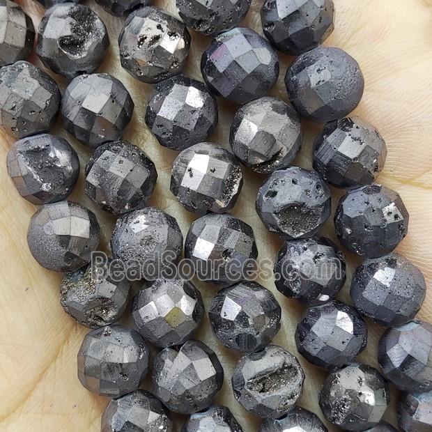 black Agate Druzy beads, faceted round