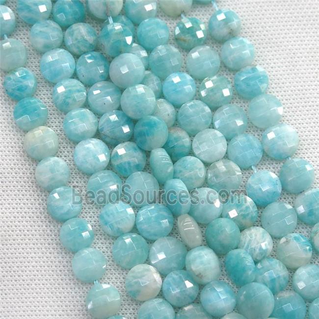 green Russian Amazonite coin beads, faceted circle