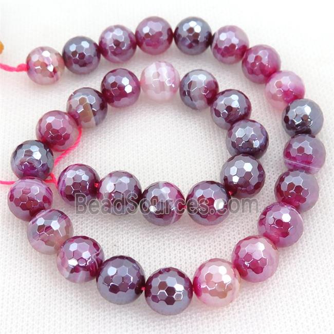 hotpink Striped Agate Beads, faceted round, light electroplated