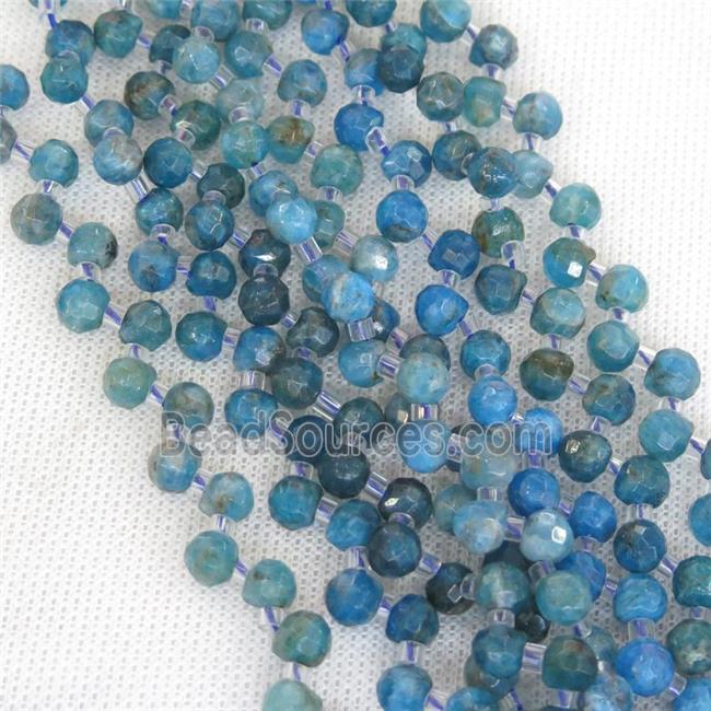 blue Apatite beads, faceted teardrop, top-drilled