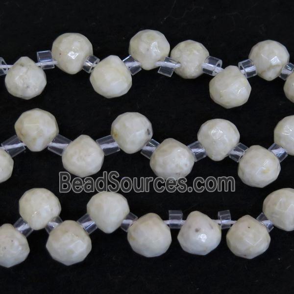 white River Jasper beads, faceted teardrop, top-drilled