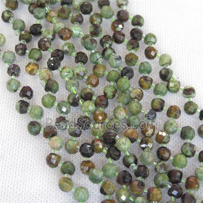 green Opal Jasper beads, faceted teardrop, top-drilled