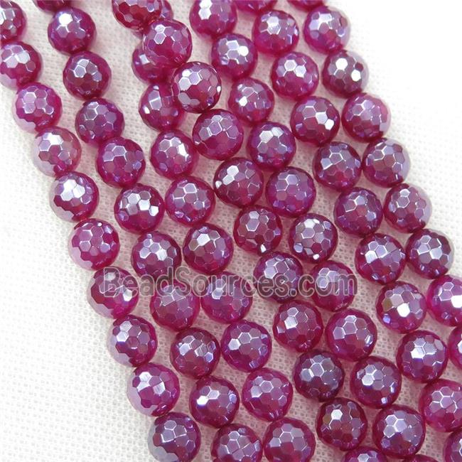 fuchsia Agate Beads, faceted round, light electroplated