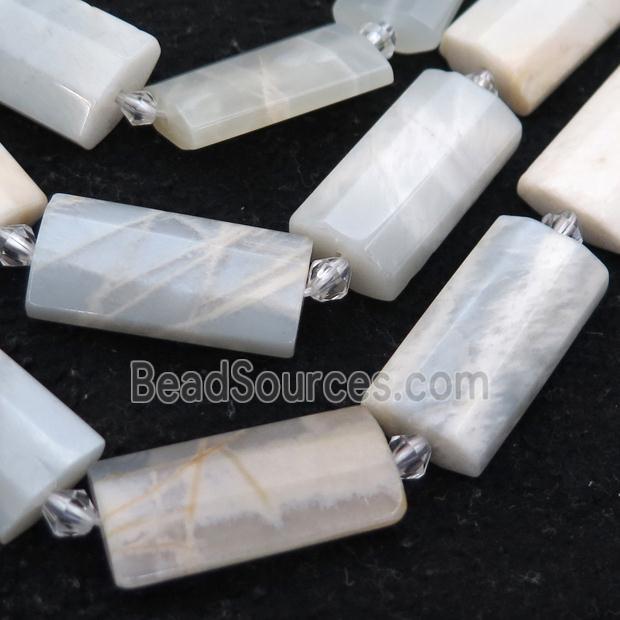 white MoonStone Beads, faceted rectangle