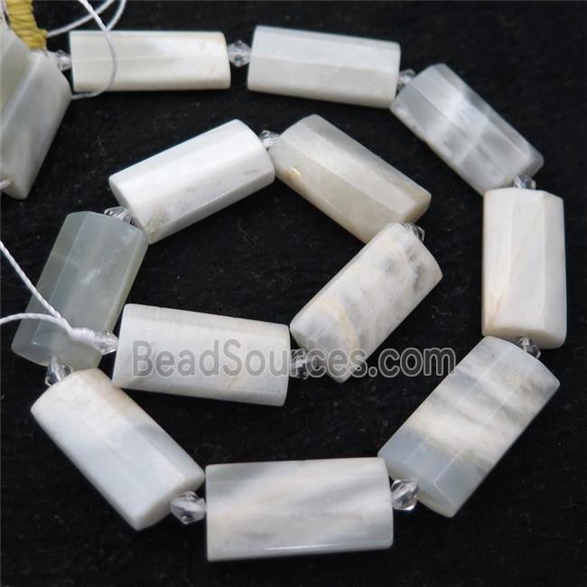 white MoonStone Beads, faceted rectangle