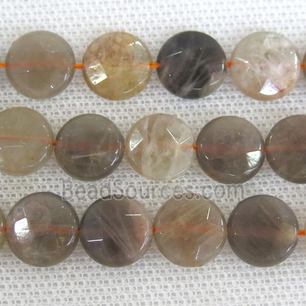 black SunStone Beads, faceted circle