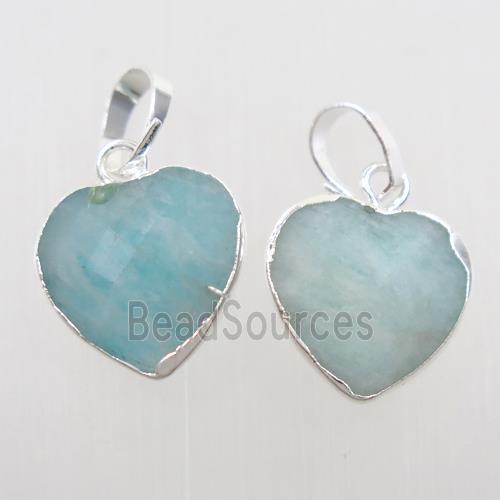 blue Amazonite heart pendant, silver plated