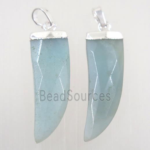 blue Amazonite horn pendant, silver plated