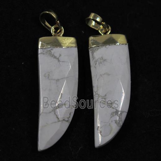 white howlite horn pendant, gold plated