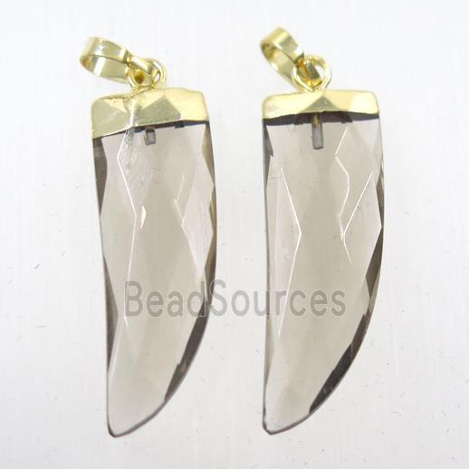 Smoky Quartz horn pendant, gold plated