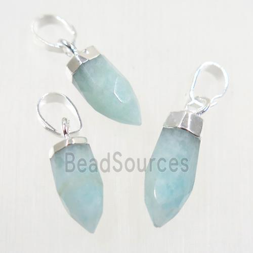 blue Amazonite pendant, faceted bullet, silver plated