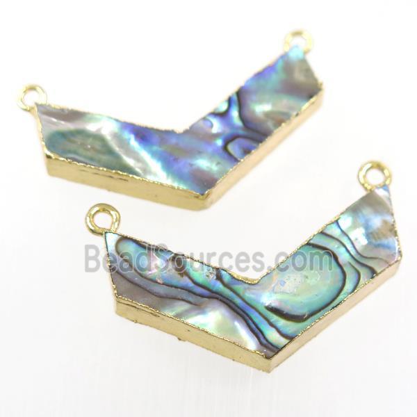 Paua Abalone shell pendant, V-shape, gold plated