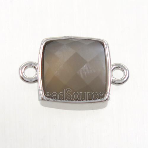 gray MoonStone connector, square, platinum plated