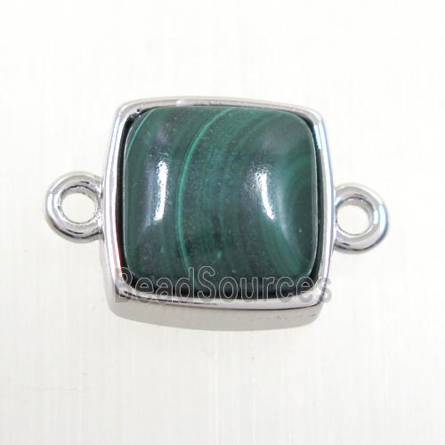 green malachite connector, square, platinum plated